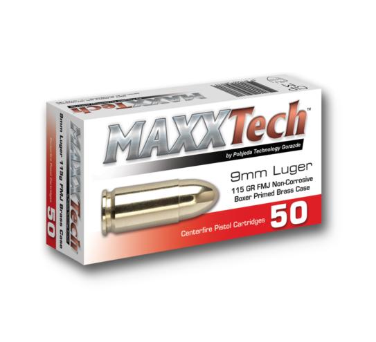 Maxxtech Brass Casefire Handgun Ammunition 9mm Luger 115 gr FMJ