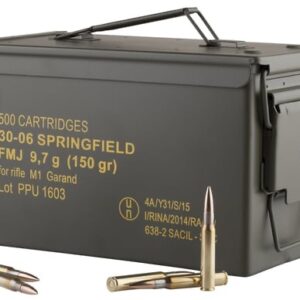 PPU Rifle MC Garand Ammunition .30-06 Springfield 150 gr FMJ 2745 fps 500/ct