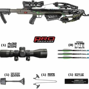 KILLER INSTINCT Boss 405 Crossbow Pro Package with 4x32 IR-W Scope, Rope Cocker, String Suppressors, 3-Bolt Quiver, 3 Hypr Lite Bolts and Field Tips, Stick of Rail Lube