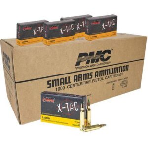 
PMC X-Tac Green Tip Rifle Ammunition 5.56mm 62 gr FMJ 2920 fps 1000/ct Case (50-20/ct Boxes)